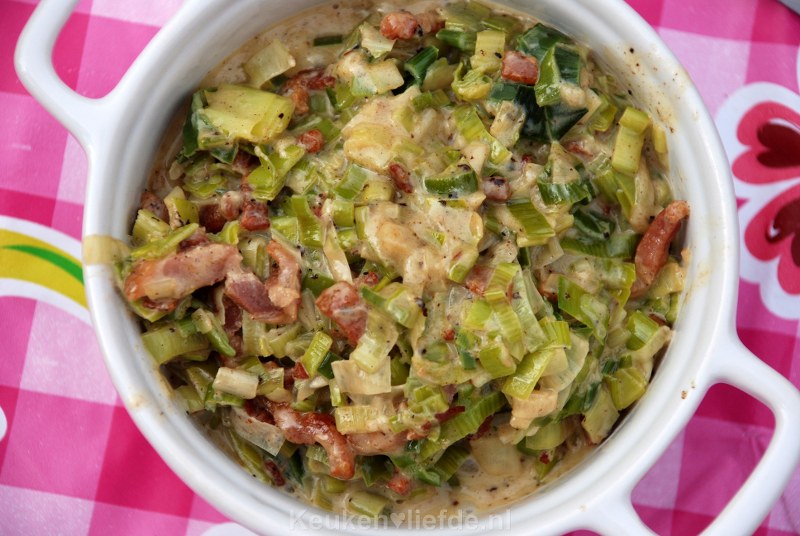 Gesmoorde prei in spek-roomsaus