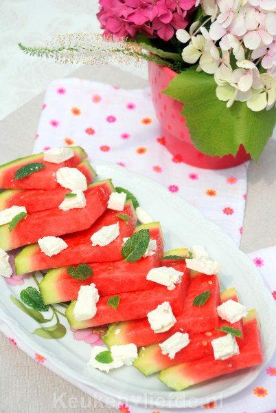 Watermeloen-feta salade Watermeloen-feta salade