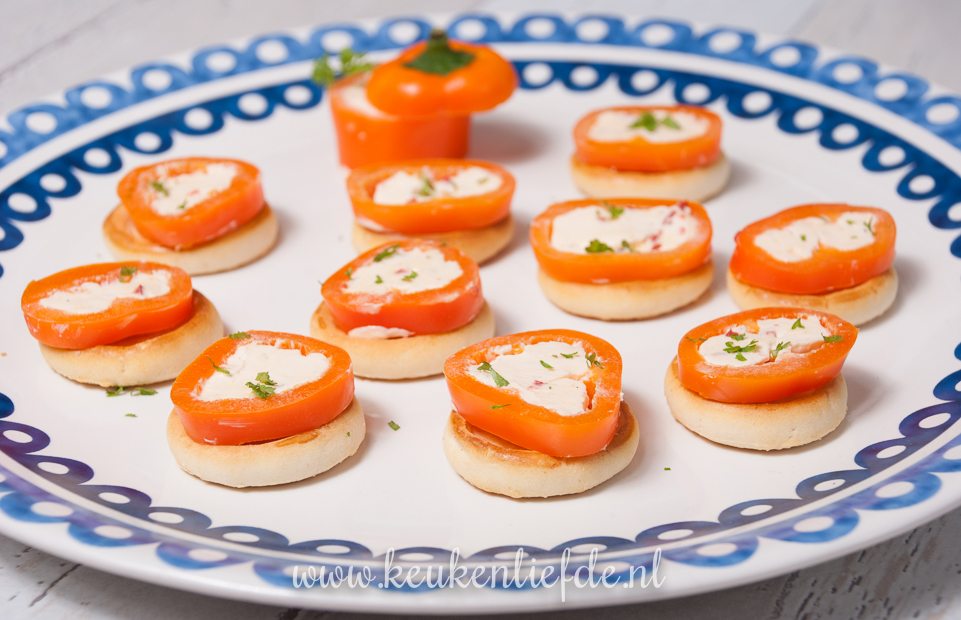 Oranje paprika met roomkaas