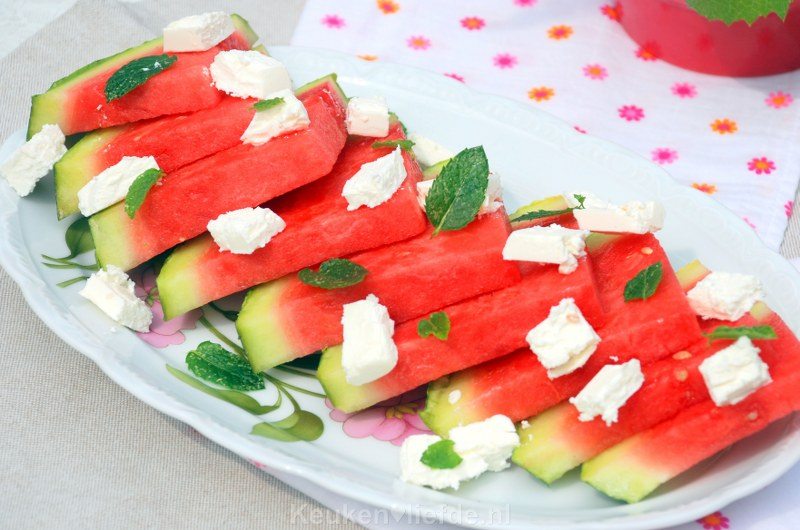 Watermeloen-feta salade