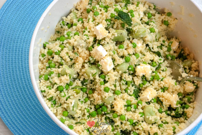 Couscoussalade met tuinbonen, munt en feta