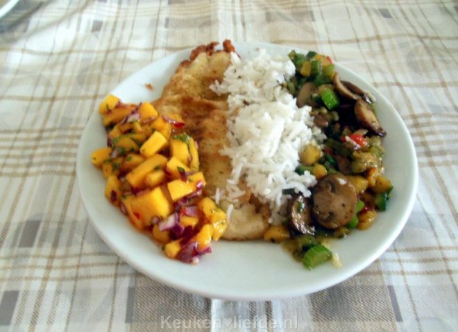 Kabeljauw met mango-chilisalsa van Lya