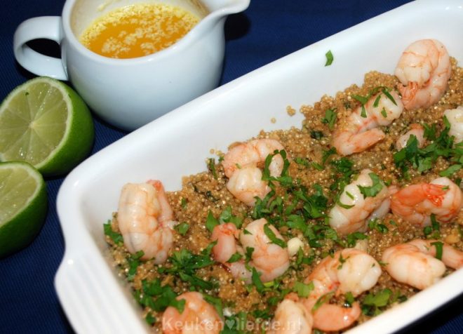 Quinoa met knoflookgarnalen en botersaus