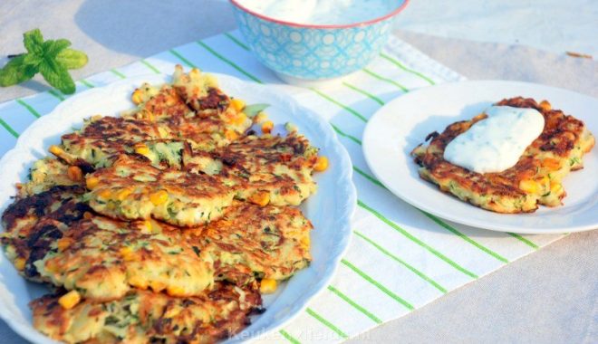 Courgettekoekjes met aardappel, mais en feta