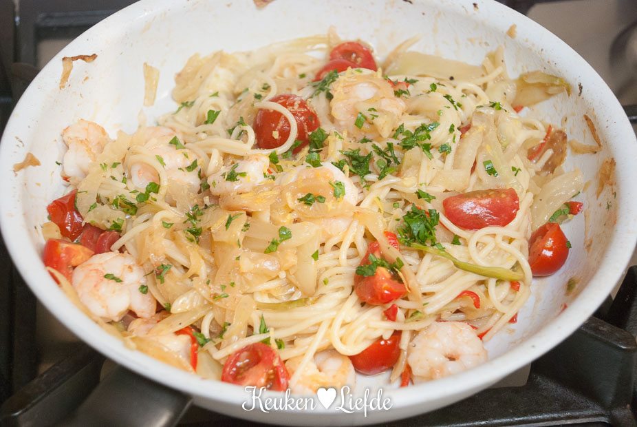 Glutenvrij: spaghetti met venkel en garnalen