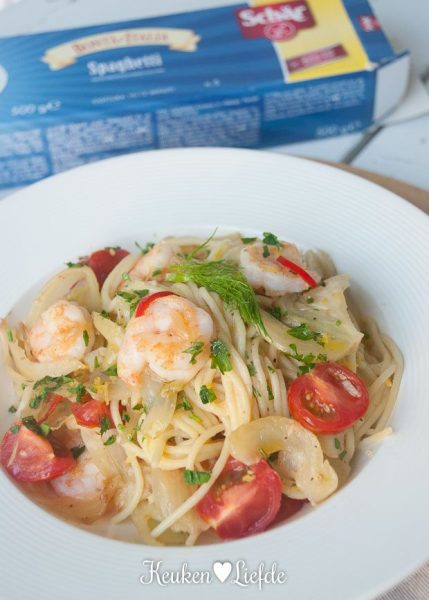 Glutenvrij: spaghetti met venkel en garnalen