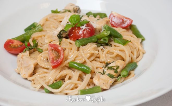 Speels & Smakelijk: spaghetti met kip en sperziebonen