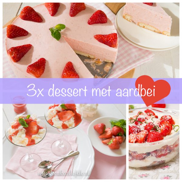 3x dessert met aardbei