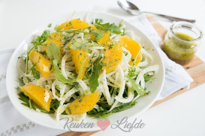 Rucolasalade met venkel, sinaasappel en dragon