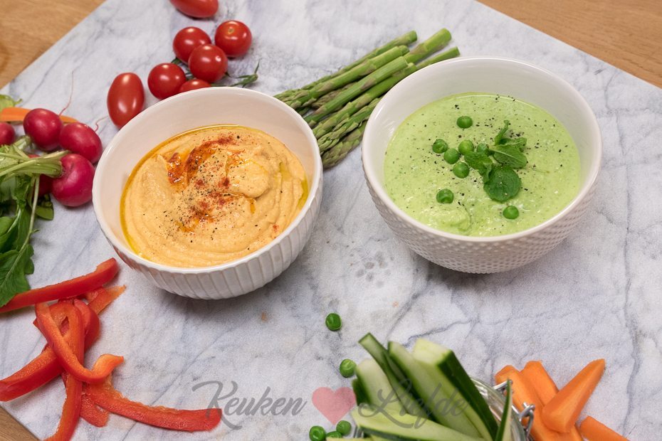 2x hummusdip met groentesnacks