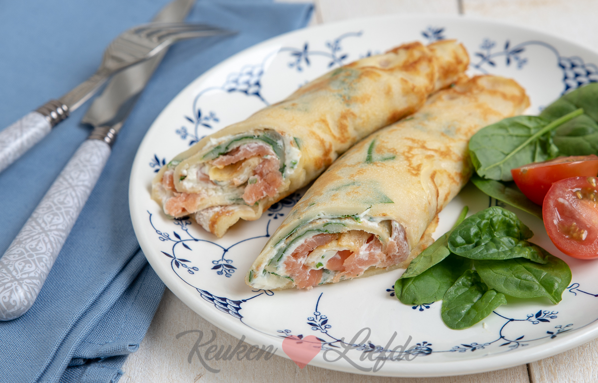 Spinaziepannenkoek met roomkaas en gerookte zalm