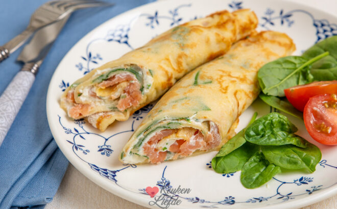 Spinaziepannenkoek met roomkaas en gerookte zalm