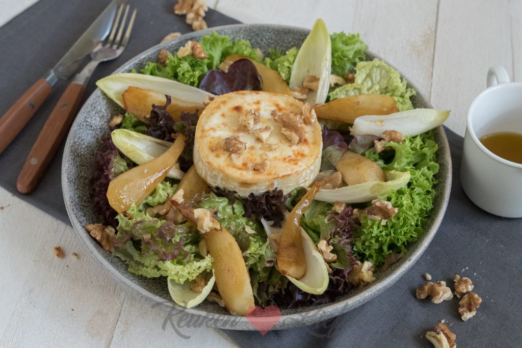 Geitenkaas salade met gebakken peer