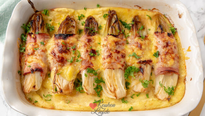 Witlof ovenschotel met aardappelpuree