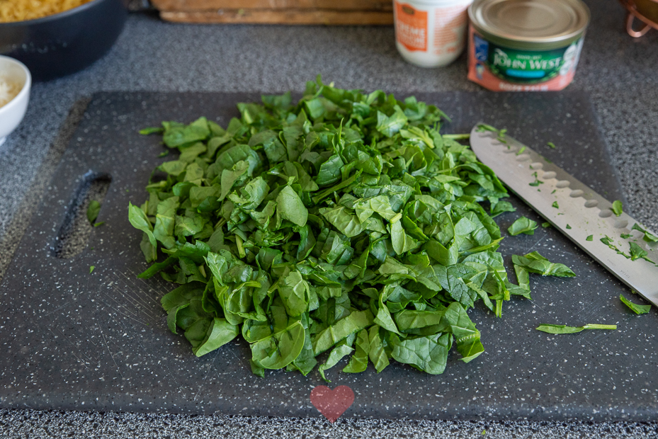 Pasta met romige spinazie en zalm