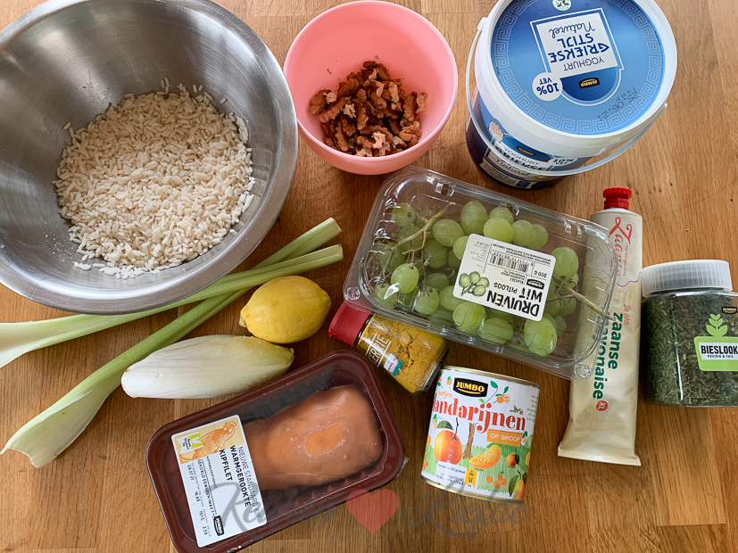 Rijstsalade met kip en witlof Rijstsalade met kip en witlof