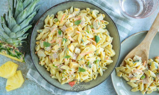 Pastasalade Hawaï met kip en ananas
