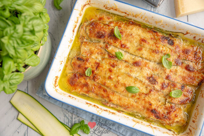 Courgette lasagne met ham en mozzarella