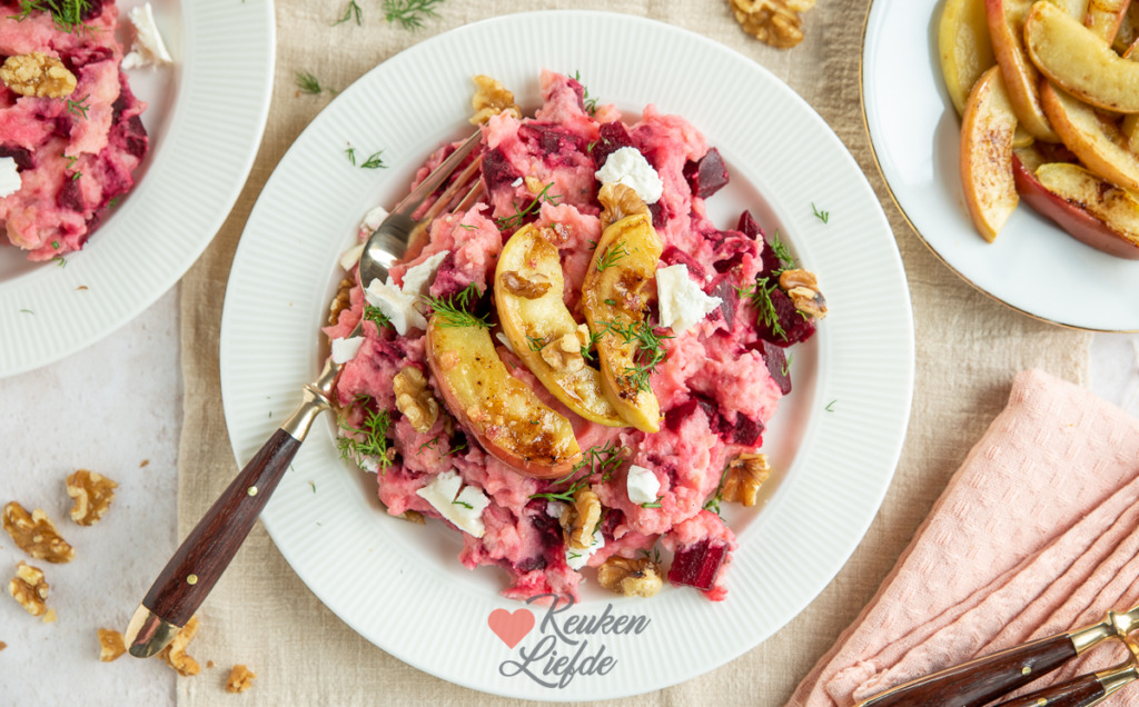 Bietenstamppot met appel en spekjes