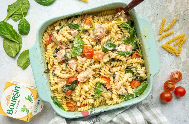 Pasta met Boursin en zalm – makkelijk uit de oven