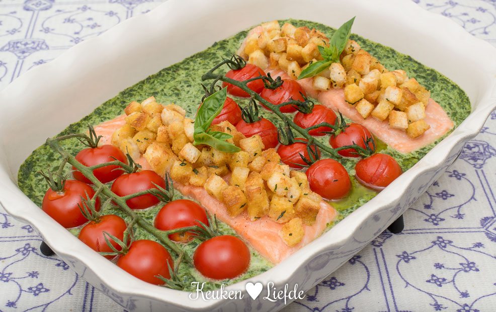 Zalm ovenschotel met spinazie Boursin